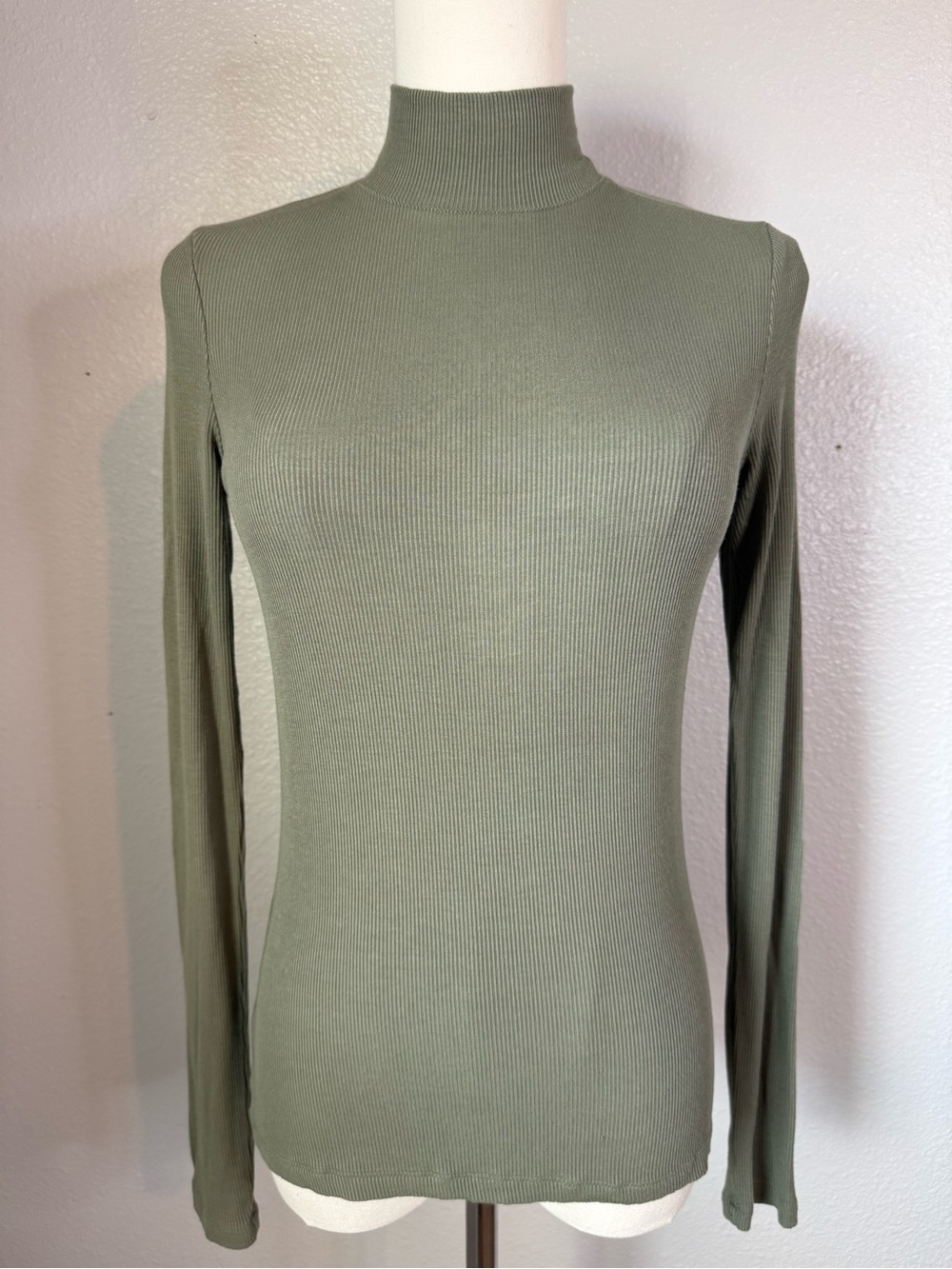 American Eagle Soft & Sexy Rib Mock Neck Long Sleeve Top Sage Green Small